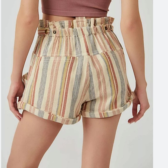 Free People Pants - FREE PEOPLE XS Topanga Cotton Yarn Dye Shorts 2” Paper Bag Waist Cuffed